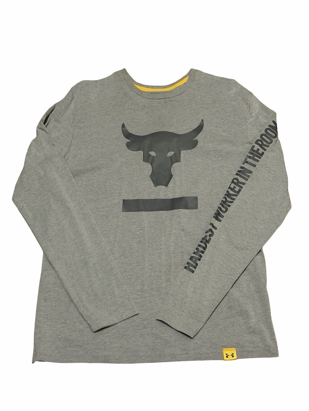 Sz Medium Under Armour Project Rock Hardest Worker In The Room Gray Long Sleeve